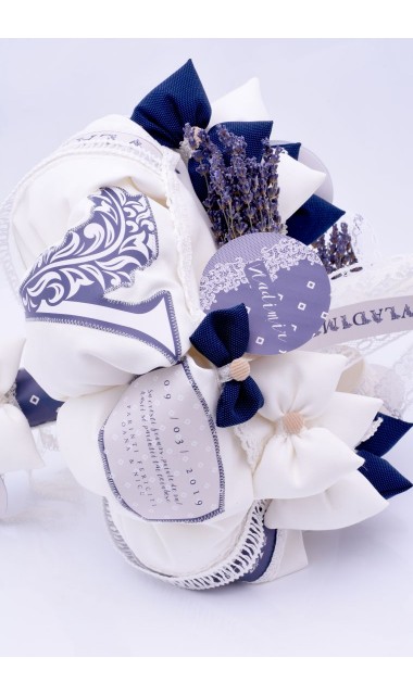 Lumanare botez baiati cu papioane bleumarin, 65x4cm, Retro Chic 1